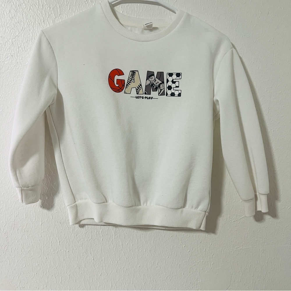 SHEIN Kids Size 7Y White Graphic “GAME” Let’s Play Crewneck Sweatshirt EUC Soft